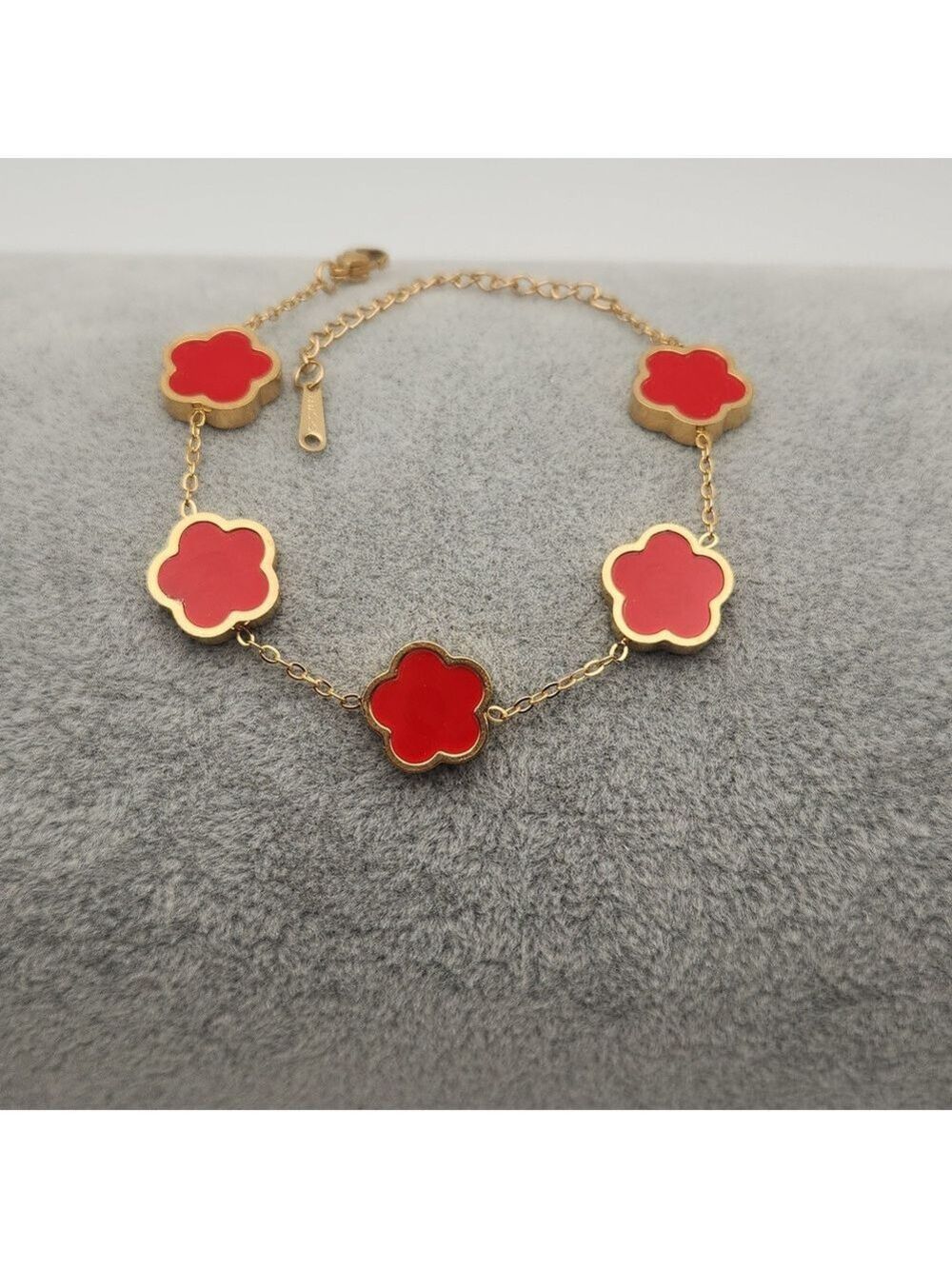 18K Gold Plated Clover Bracelet with Red Enamel
